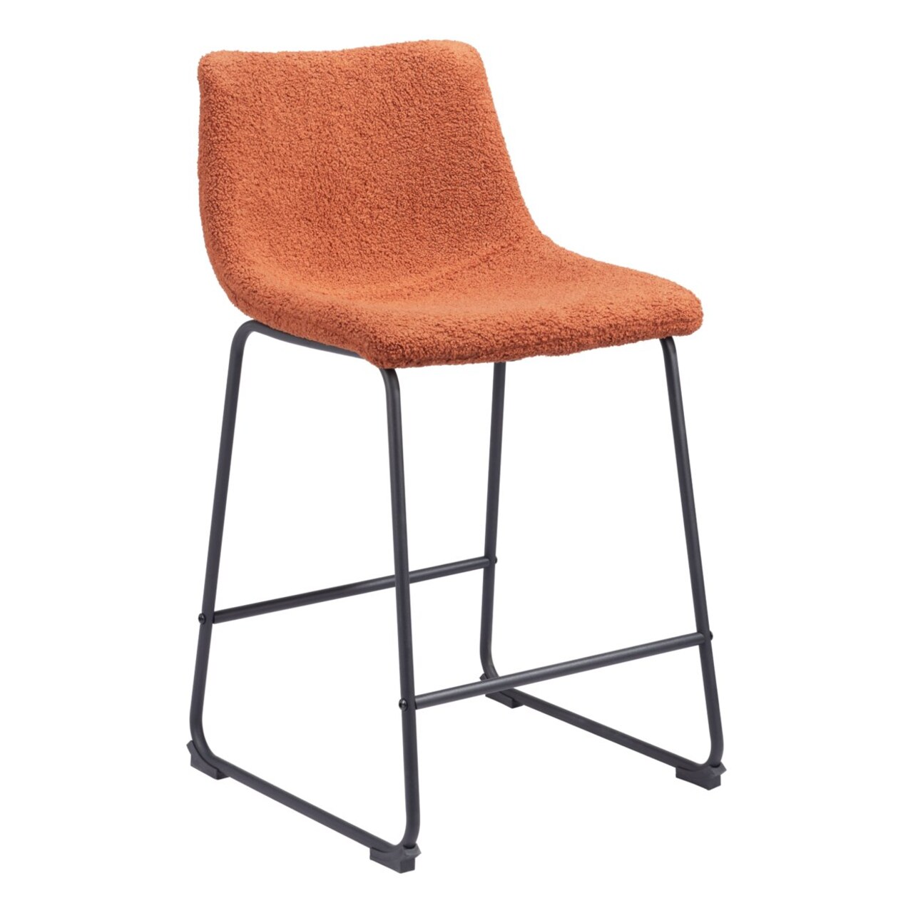Burnt Orange Counter Stools Set Of 2 Sculpted Design Soft Upholstery Metal